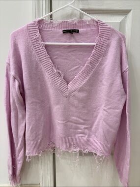 Brooklyn Karma pink  Distressed V-Neck Sweater. Size small